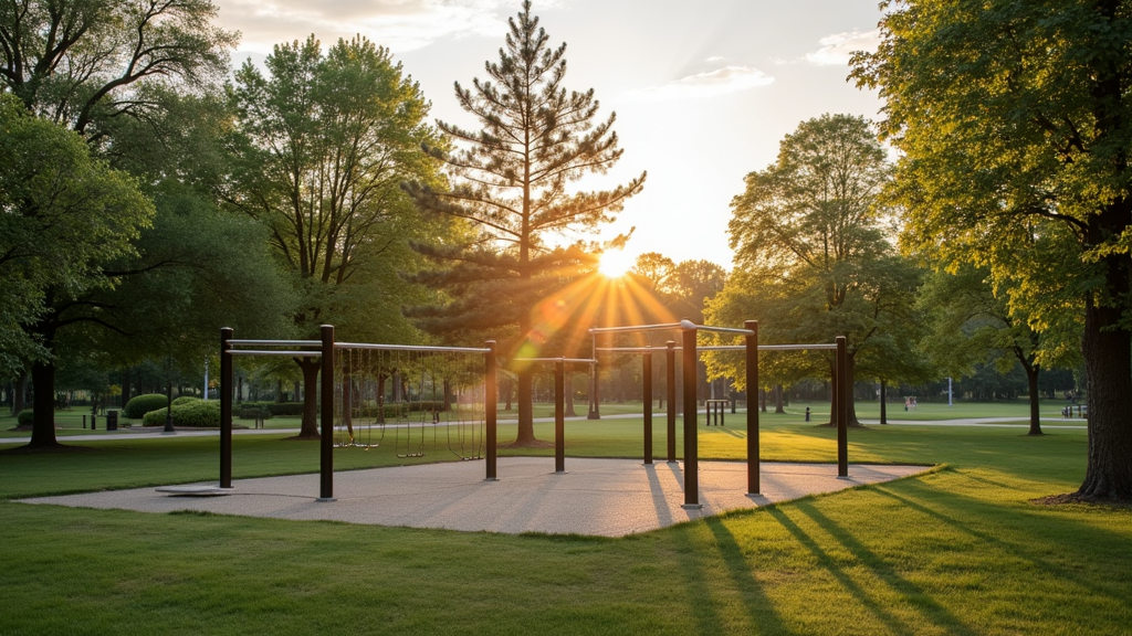outdoor calisthenics park with trees in the background